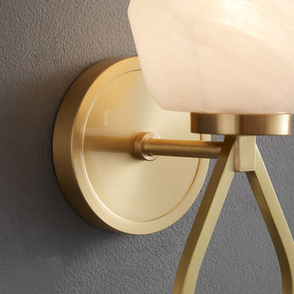 Modern Luxury Brass Geometrical Glass Shade 1-Light Wall Sconce Lamp For Bedroom