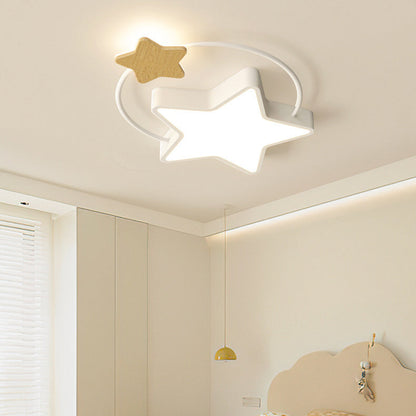 Contemporary Scandinavian Iron Pentagram Circle Ring Acrylic LED Flush Mount Ceiling Light For Living Room