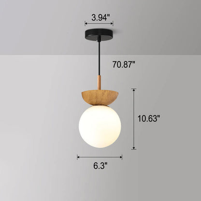 Nordic Japanese Glass Orb Wood Grain Iron 1-Light Ceiling Light