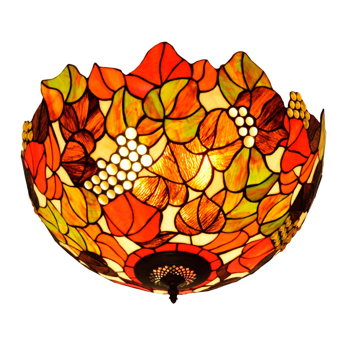 European Vintage Rustic Tiffany Stained Glass Iron 5-Light Flush Mount Lighting