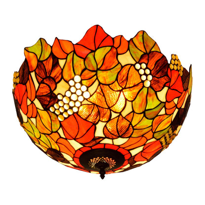 European Vintage Rustic Tiffany Stained Glass Iron 5-Light Flush Mount Lighting