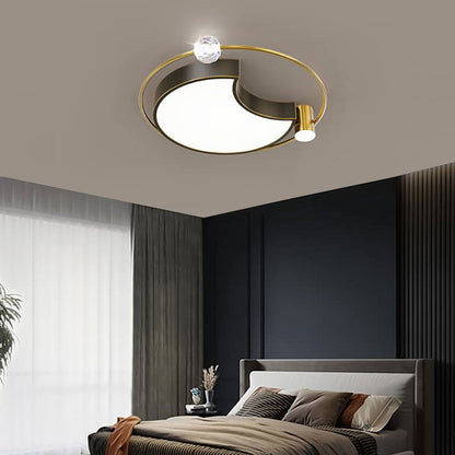 Nordic Luxury Star Moon Copper Crystal LED Flush Mount Ceiling Light