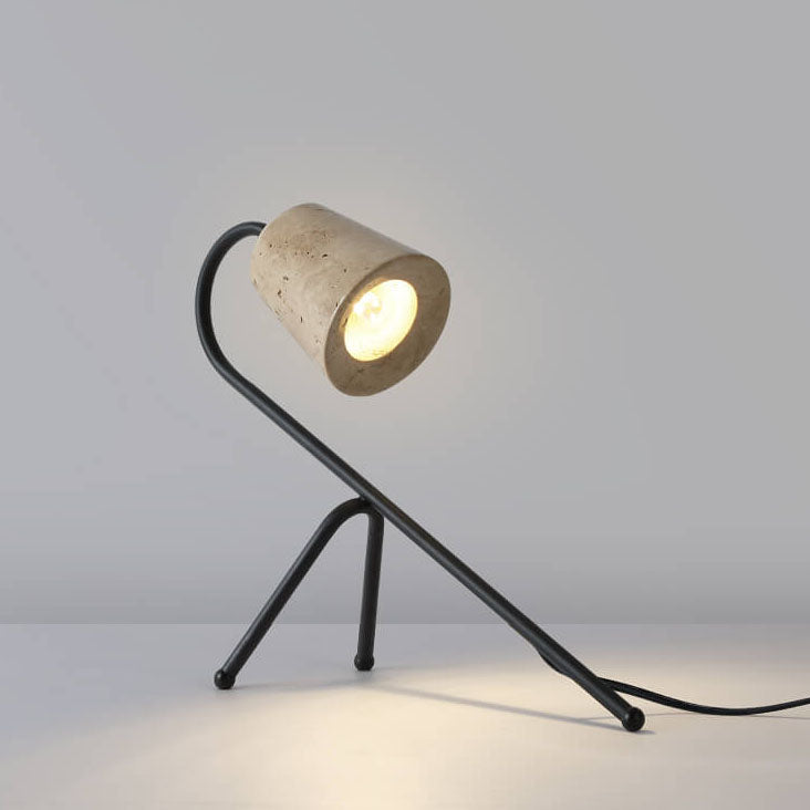 Retro Japanese Yellow Travertine Cylinder Lampshade 1-Light Table Lamp