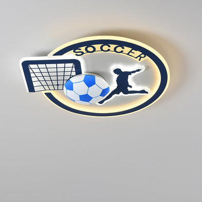 Contemporary Creative Kids Round Basketball Football Iron Acrylic LED Flush Mount Ceiling Light For Bedroom