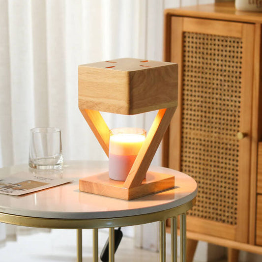 Nordic Simple Solid Wood Geometric Hollow 1-Light Melting Wax Table Lamp