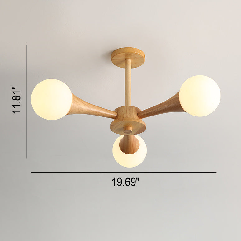 Japanese Log Fork 3/4/5-Light Semi-Flush Mount Light
