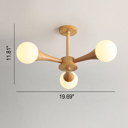Japanese Log Fork 3/4/5-Light Semi-Flush Mount Light
