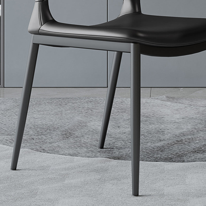 Modern Minimalist Rectangular Curved Seat Microfiber Leather Carbon Steel Dining Chair Backrest For Dining Room