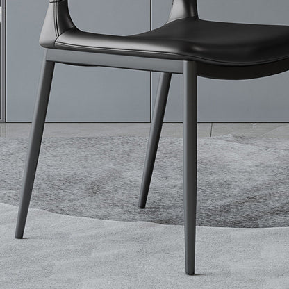 Modern Minimalist Rectangular Curved Seat Microfiber Leather Carbon Steel Dining Chair Backrest For Dining Room