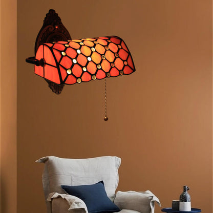 Tiffany Lucite Beads Stained Glass 1-Light Wall Sconce Lamp