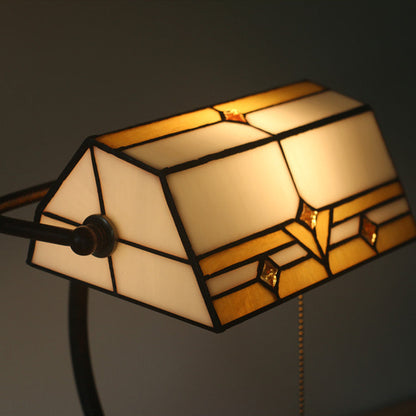 Vintage Tiffany Plaid Trapezoidal Stained Glass 1-Light Table Lamp