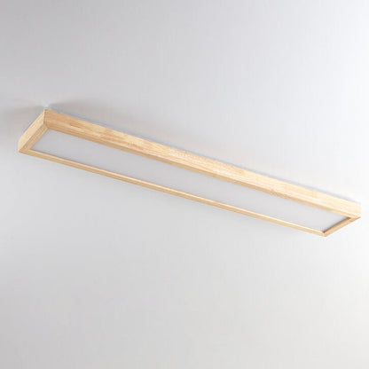 Japanese Minimalist Log Rectangular Walnut LED Flush Mount Ceiling Light