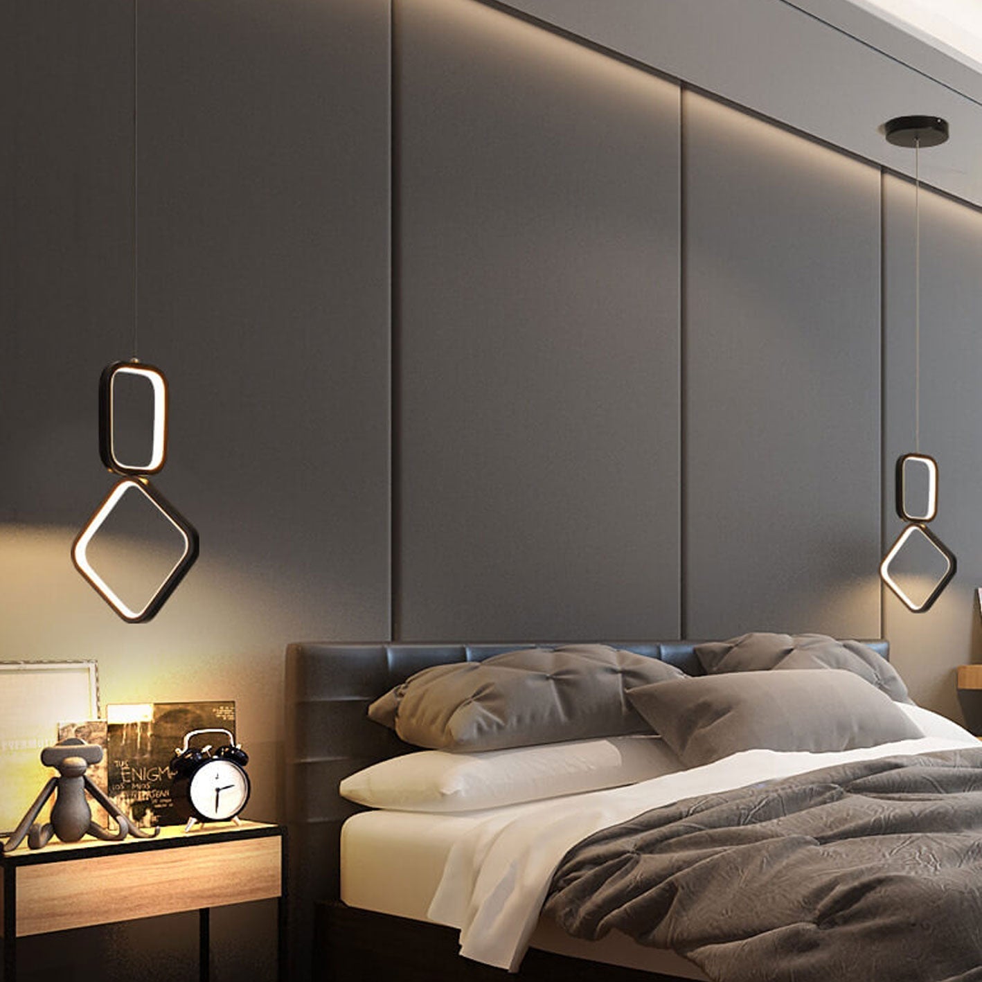 مصباح LED معلق على شكل حلقة هندسية من الحديد بتصميم إسكندنافي بسيط 