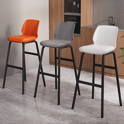 Contemporary Nordic Square PU Leather Upholstered Iron Bar Stool Plastic Backrest Footrest For Dining Room