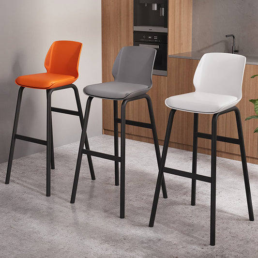 Contemporary Nordic Square PU Leather Upholstered Iron Bar Stool Plastic Backrest Footrest For Dining Room