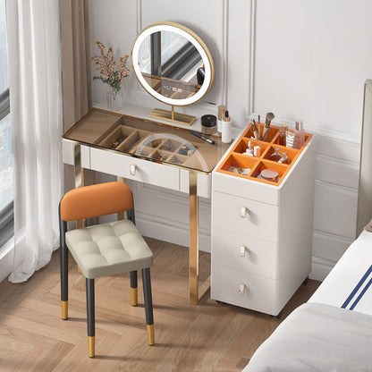 Modern Simplicity Square Fabric Faux Leather Upholstered Vanity Stool Low Back For Bedroom