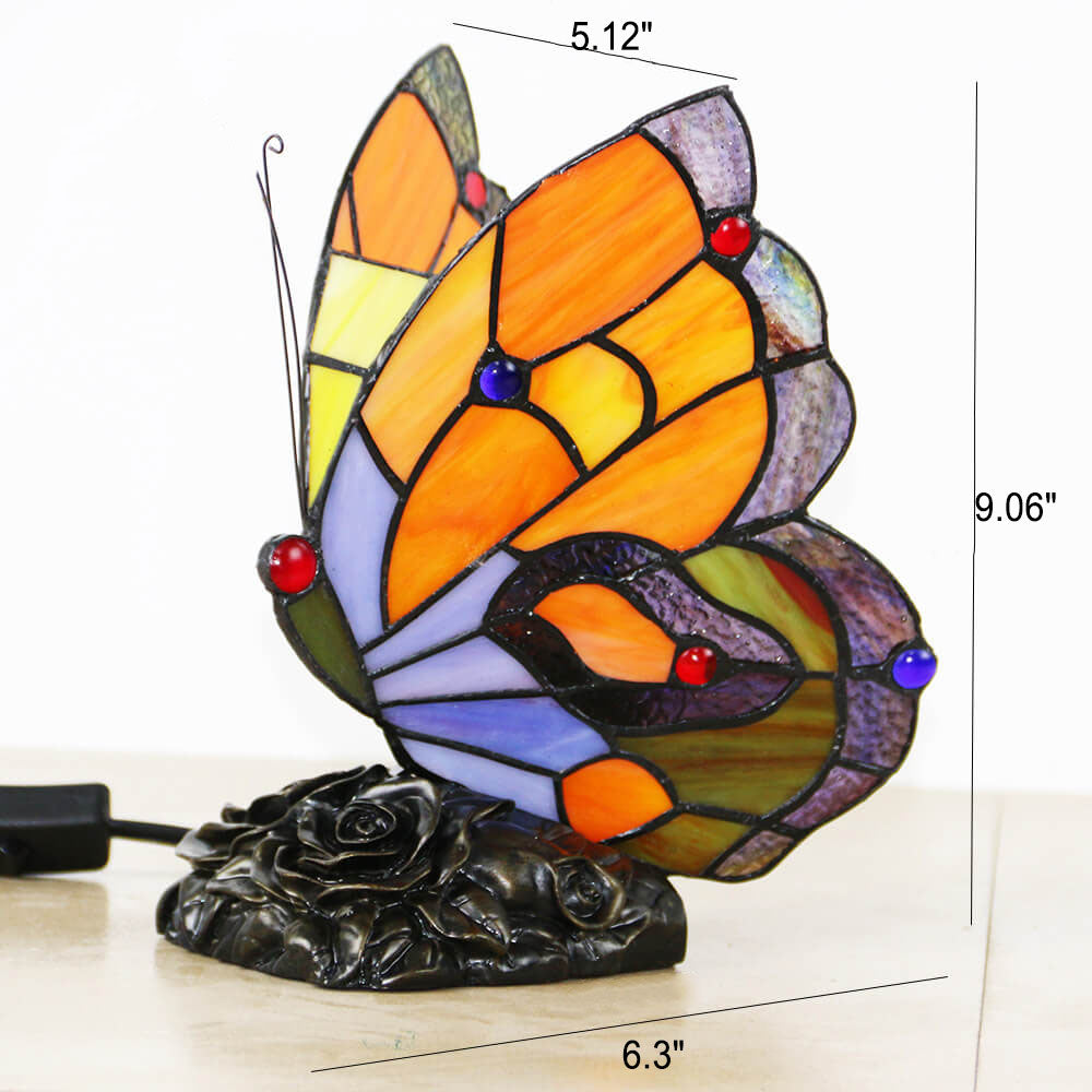 Vintage Tiffany Glass Butterfly Shape Night Light 1-Light Table Lamp