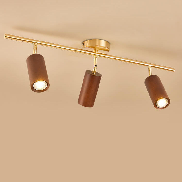 Nordic Minimalist Walnut Wood Spotlight Linear Track 1/2/3/4 Light LED Semi-Flush Mount Ceiling Light