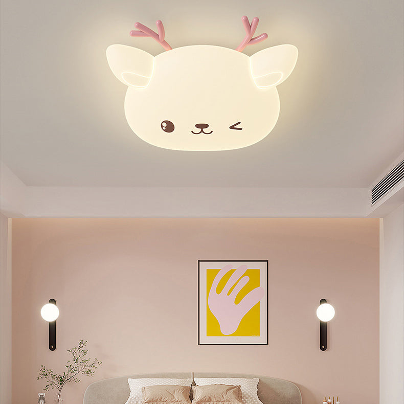 Modern Simplicity Kids Iron PE Deer Elliptical LED Flush Mount Ceiling Light For Bedroom