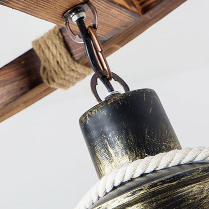 Vintage Industrial Wooden Metal 2-Light Island Light Chandelier