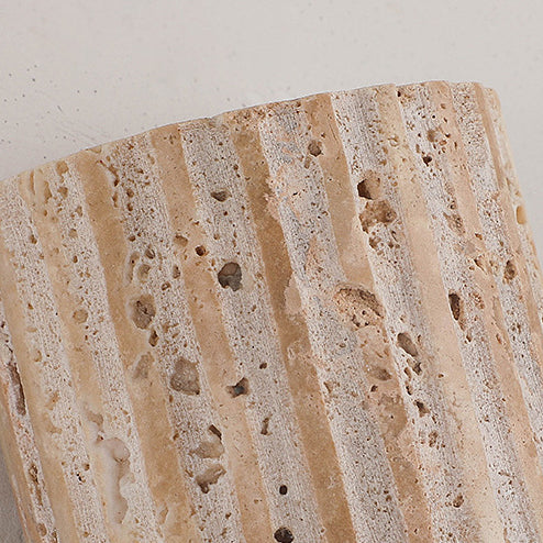 Traditional Japanese Striped Beige Travertine Semicircle LED Waterproof Wall Sconce Lamp For Living Room