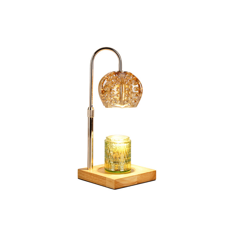 Modern Simplicity Wood Iron Glass Round Ball Square Base 1-Light Dimmable Melting Wax Table Lamp For Bedside