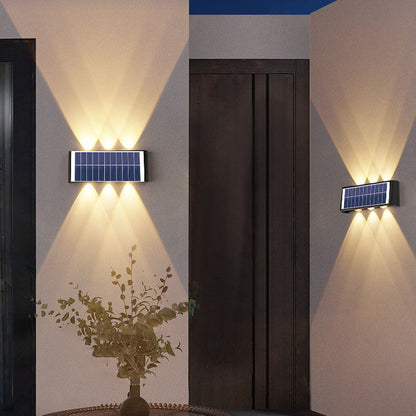 مصباح حائط LED مستطيل الشكل مقاوم للماء يعمل بالطاقة الشمسية بتصميم عصري بسيط مصنوع من مادة ABS PMMA للفناء الخارجي
