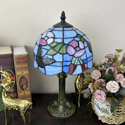 Traditional Tiffany Alloy Glass Dome Flower 1-Light Table Lamp For Bedside
