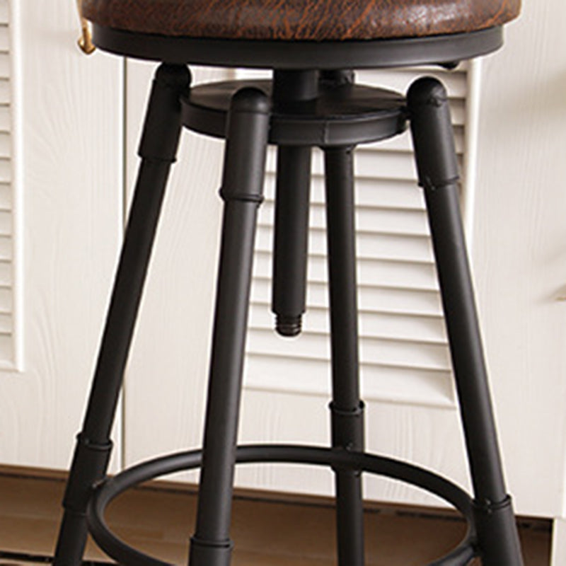 Traditional Vintage Round Quad Stand Wood Plate Iron Bar Stool Backrest For Dining Room