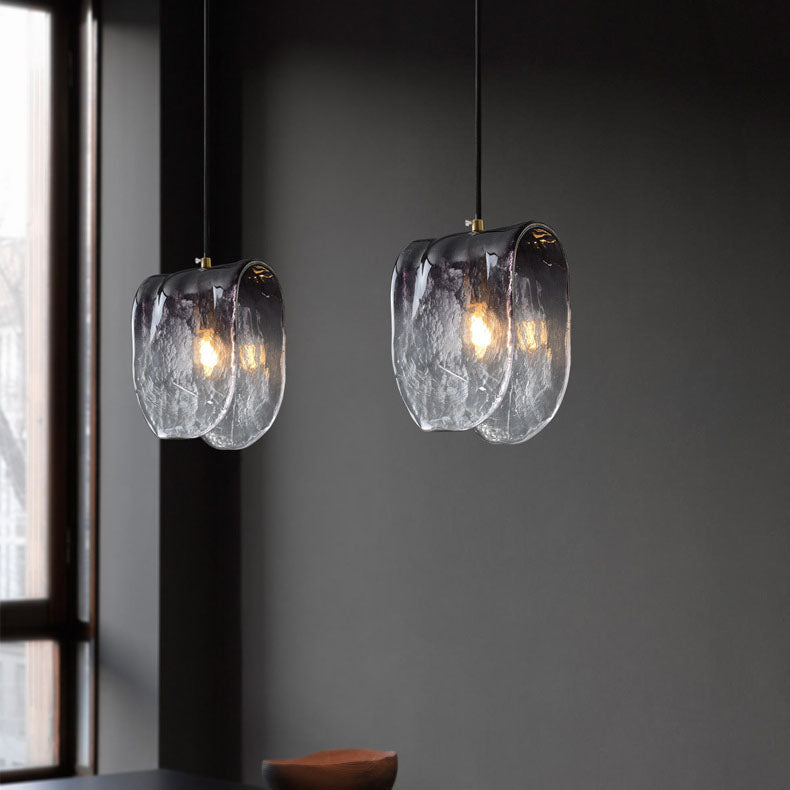 Modern Minimalist Arched Full Copper Blister Pattern Glass 1-Light Pendant Light For Living Room