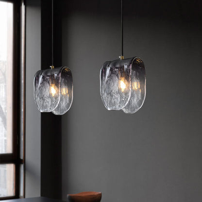 Modern Minimalist Arched Full Copper Blister Pattern Glass 1-Light Pendant Light For Living Room