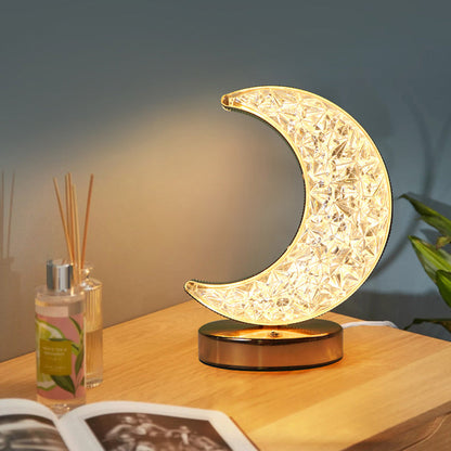 Modern Art Deco Metal Crystal Star Moon LED Table Lamp For Bedside