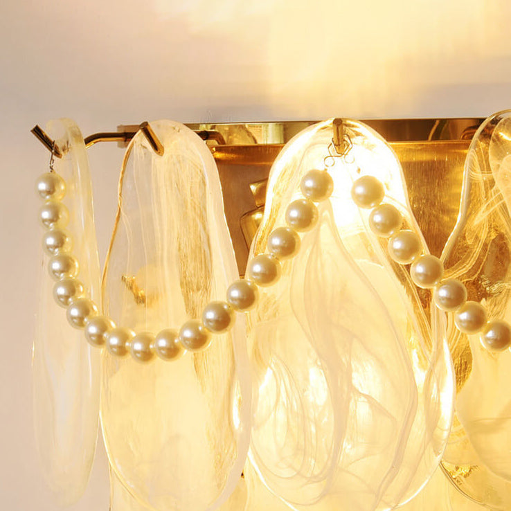 French Light Luxury Glass Shell Pearl 2-Light Wall Sconce Lamp