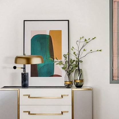 Modern Light Luxury Gold Shade Marble Column Base 1-Light Table Lamp