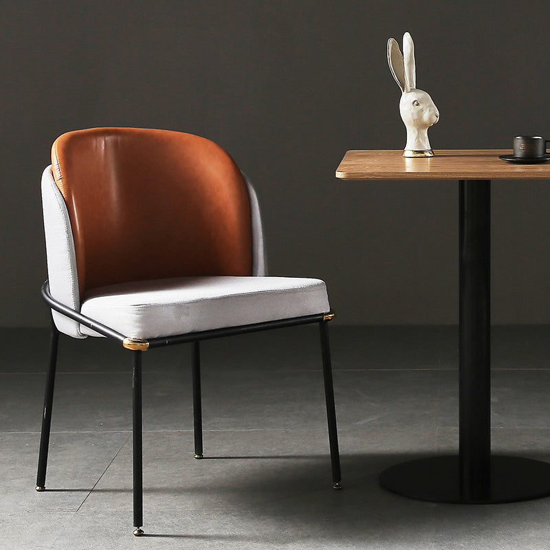 Traditional Vintage Square Faux Leather Metal Dining Chair Four Legs Backrest For Dining Room