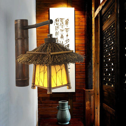 Traditional Rustic Cottage Bamboo 1-Light Wall Sconce Lamp For Outdoor Patio