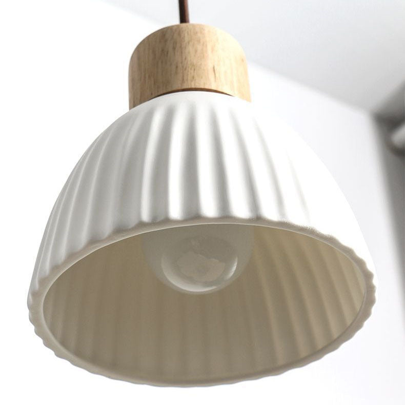 Modern Nordic Ceramic Wood Circle Round 1-Light Pendant Light For Dining Room