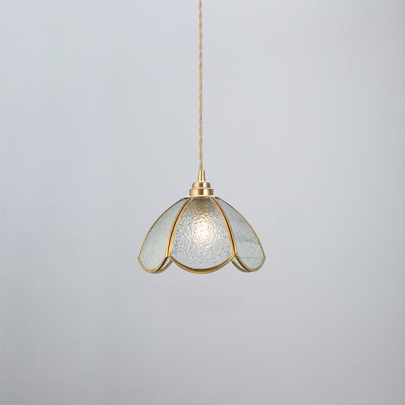 Japanese Vintage Brass Stained Glass Cone 1-Light Pendant Light