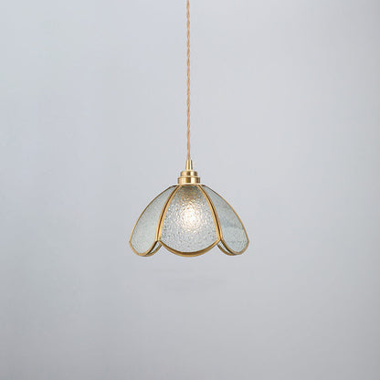 Japanese Vintage Brass Stained Glass Cone 1-Light Pendant Light