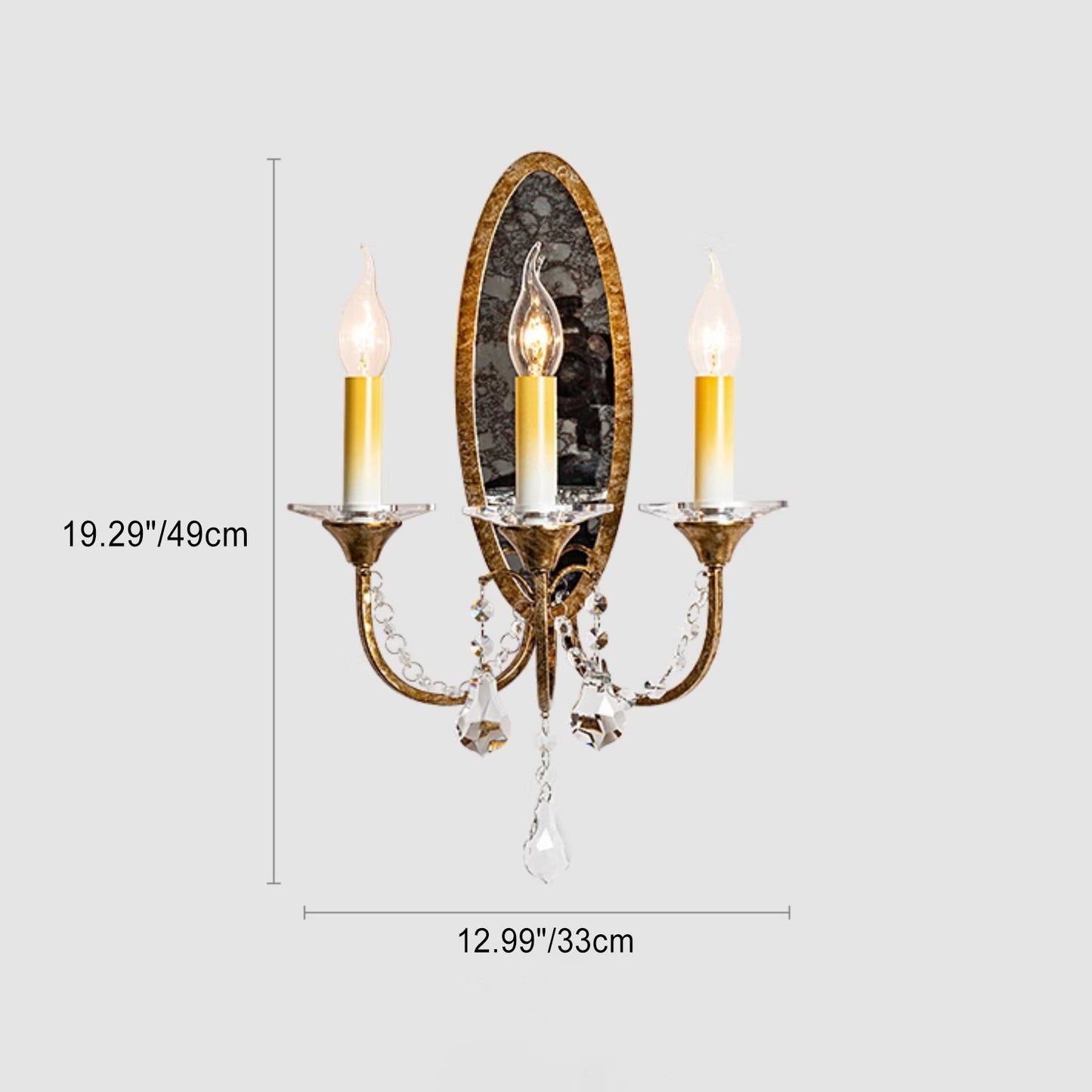 Traditional Vintage Tall Sconce Iron Crystal 3-Light Wall Sconce Lamp For Hallway