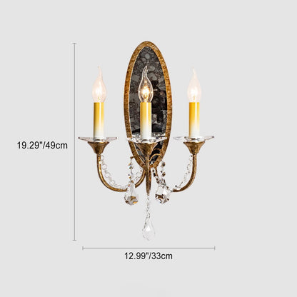 Traditional Vintage Tall Sconce Iron Crystal 3-Light Wall Sconce Lamp For Hallway