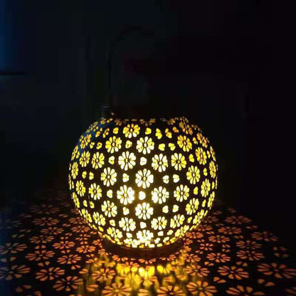 Modern Art Deco Solar Waterproof Portable Flower Round Lantern Iron LED Outdoor Light For Garden