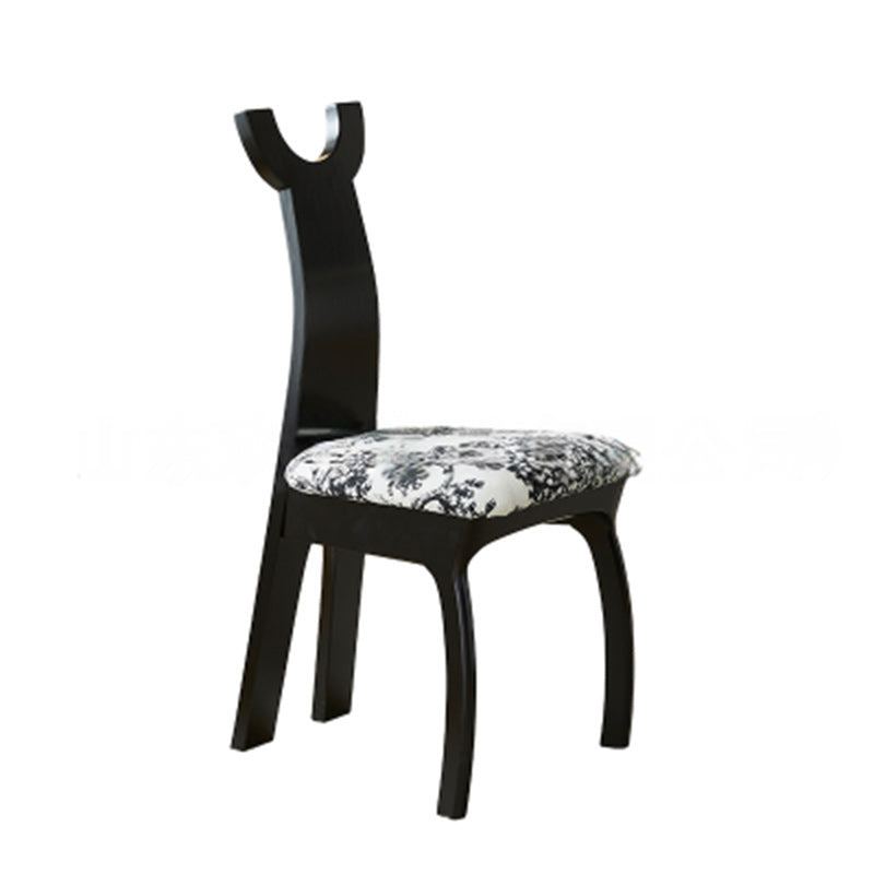 Traditional Vintage Cowl Square Cotton Linen Cat Scratch Leather Solid Wood Dining Chair Backrest Armless For Dining Room