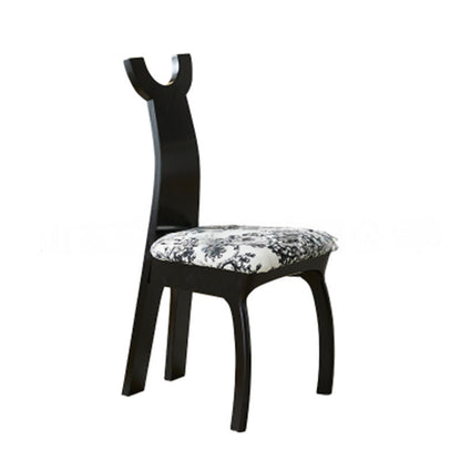 Traditional Vintage Cowl Square Cotton Linen Cat Scratch Leather Solid Wood Dining Chair Backrest Armless For Dining Room