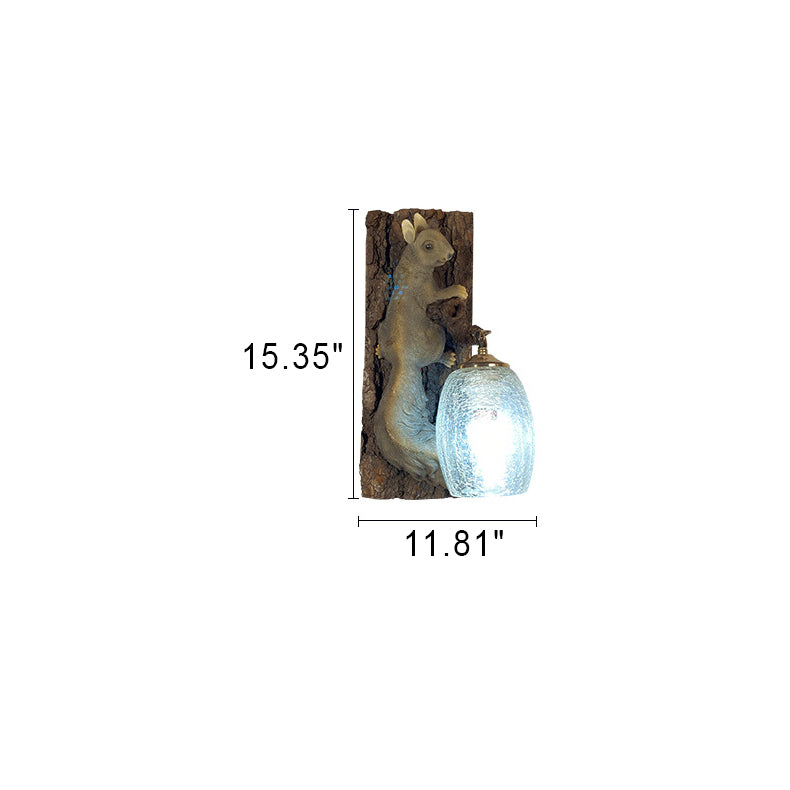 Nordic Vintage Resin Squirrel Glass 1-Light Wall Sconce Lamp
