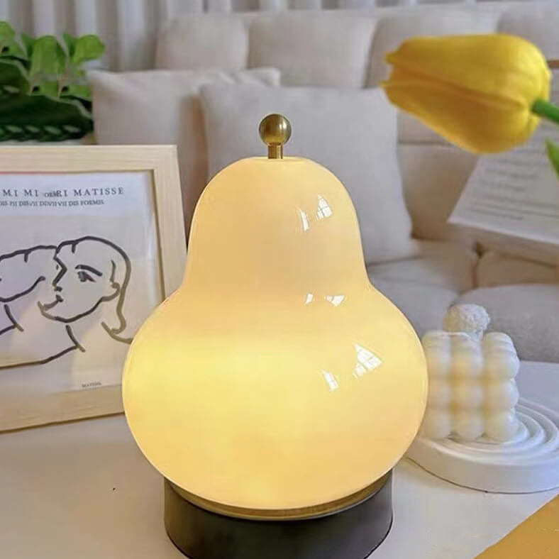 フレンチクリーム ペアシェイプ LED 充電式タッチテーブルランプ