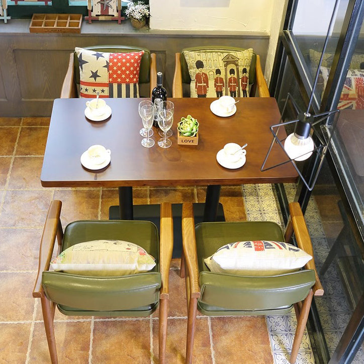 Contemporary Nordic PU Leather Wood Sponge Square Rectangular Dining Chair Backrest Armrest For Dining Room