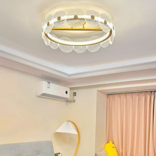 Modern Luxury Round Hardware Stainless Steel Glass Acrylic LED Semi-Flush Mount Ceiling Light For Living Room