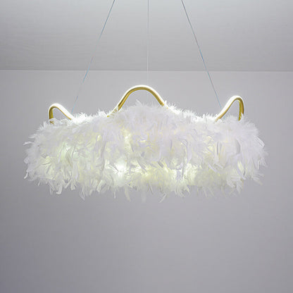 Contemporary Creative Crown Feather Aluminum Acrylic LED Pendant Light For Bedroom