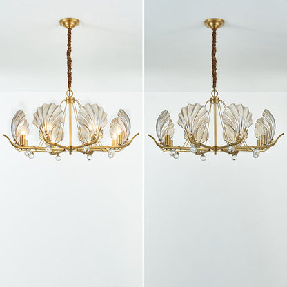 Contemporary Luxury Branch Leaf All Copper Glass 3/6/8 Light Chandelier For Living Room